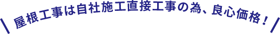 屋根工事は自社施工直接工事の為、良心価格！